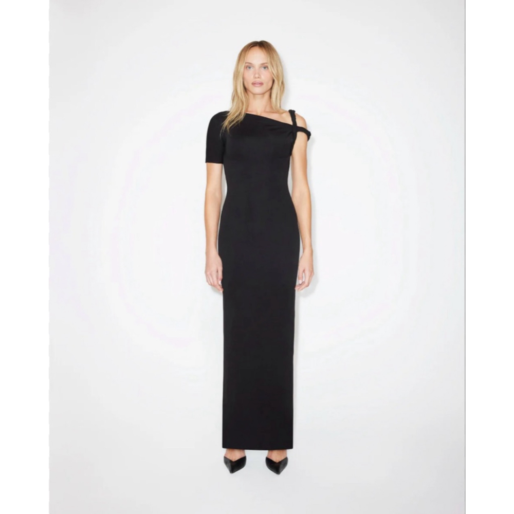 KHY Kylie Jenner Sueded Stretch Twist Black One Shoulder Maxi Dress XS Minimal